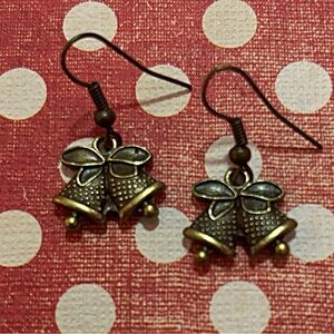Bundle of Bronze Bell Earrings with Bow, 5 Earrings in Bundle